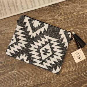 LIB New York Boutique Brand Aztec Western Black And Off White Wristlet NWT